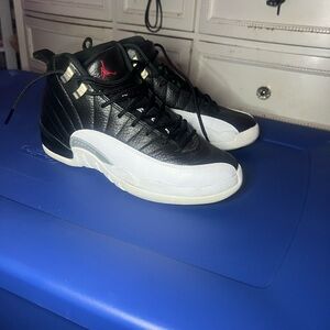 Nike Jordan 12 Black and White Sneakers with Red Accents